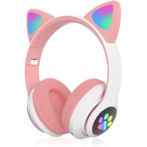 Casque Audio Bluetooth - Oreille De Chat - Rose / Blanc