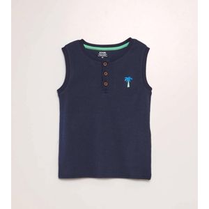Débardeur Col Tunisien Bleu Marine en Coton Bio – Broderie Palmier - 12 ans