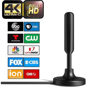 Antenne TV Numérique Intérieure, Portée de 300 Miles avec Amplificateur, Chaînes Locales Gratuites en 4K HD