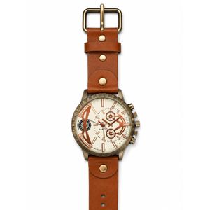 Montre Homme Style Aviateur Vintage à Mouvement Quartz - Boîtier Bronze Vieilli & Cadran Crème - Bracelet Cuir Riveté 