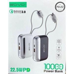 Sovo Power Bank 10000mAh PD-22  – Charge Rapide 22.5W PD - Câble Type-C