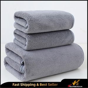 KANGERDUN Ensemble de serviette et drap de bain en molleton épais de corail, couleur unie par rapport à une serviette de visage douce absorbante en coton pour la maison