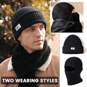 Gukbis Bonnet de moto unisexe 2 en 1 chaud en maille, cache-cou, cagoule - Noir
