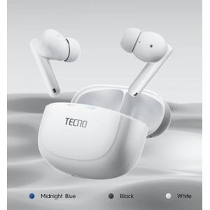 Tecno Écouteurs Bluetooth Buds 4 Air Blanc - Autonomie 22h - Réduction de Bruit Appels AI-ENC - Étanche IPX4 - Compatible Les Autres Marque