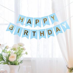 Bannière Joyeux Anniversaire 20×14 cm / Bannière en Papier et Ficelle/Ruban (Bleu & Or)