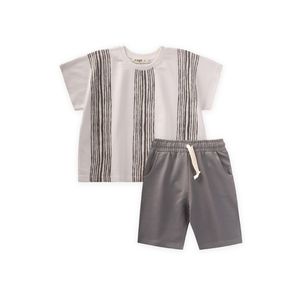 Cigit Ensemble Enfant Garçon t-shirt rayé oversize - Écru vison