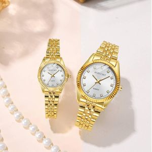 Montres de Couple Luxe Dorées, Ensemble de Montres à Quartz à Cadran Blanc Classique pour Hommes et Femmes, avec Outil de Réglage de Bracelet Gratuit