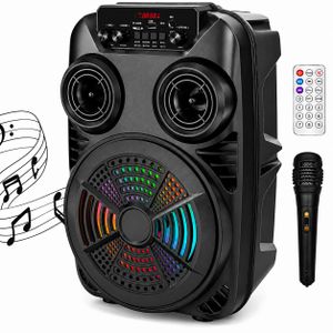 SinG-e Enceinte Bluetooth sans fil ZQS8107S, haut-parleurs 8 pouces – Lumière LED RGB  Son stéréo – Compatible iPhone, Android et PC (USB/AUX/TF/Micro)