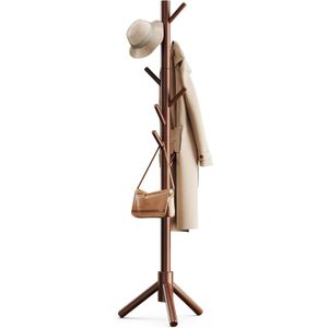 TodyJeyHo Arbre à manteaux en bois avec 8 crochets et 3 tailles réglables, support d'arbre à manteaux robuste, facile à assembler, pour chambre, couloir, entrée, bureau, pour chapeaux, manteaux, écharpes, sacs à main