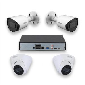 Dahua Kit Vidéosurveillance IP NVR 4 Canaux - 4 Caméras IP Mixte Haute Résolution Infrarouge(2 Dômes + 2 Tubes) - Technologie PoE Haute Sécurité Professionnelle (Sans Disque Dur, sans cables)