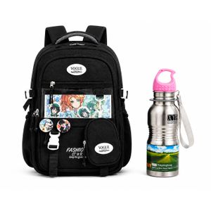Sac à Dos Scolaire Noir Grande Capacité + Gourde Inox Offerte