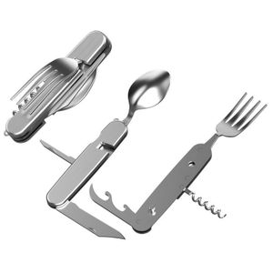 Couteau Suisse Multifonction Camping – Couverts Pliables en Acier Inoxydable – Cuillère, Fourchette, Couteau et Décapsuleur