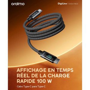 PREMIUM Oraimo Câble Type-C Ultra Rapide DigiLine 100W - Affichage Vitesse De Charge - 1,2 Mètres - Bonne Qualité HG