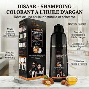Shampoing Colorant Noir Naturel à l'huile d'argan 400 ml – Coloration Rapide des Cheveux Blancs et Gris