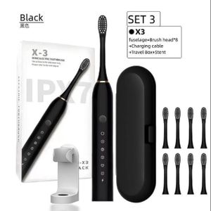Brosse à Dents électrique Ultrasonique Rechargeable Par USB, Blanchissante Et Vibrante. Livrée Avec 8 Brosses De Rechange. Brosse à Dents électrique Pour Adultes - Noire