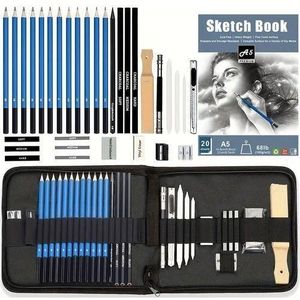 Kit professionnel de dessin au fusain comprenant outils et crayons