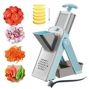 Partagez ce produit    Trancheuse Mandoline Sécurisée Réglable 5-en-1, Hachoir à Légumes Lame Amovible Émincer et Découper