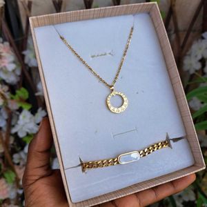 Bijoux chaîne homme simple Doré 2en1 chaîne bracelet pendentif ensemble bijoux accessoire homme inox luxe mode stylé homme cadeau homme coffret cadeau anniversaire femme fête pères Saint Valentin Mariage amour cœur 