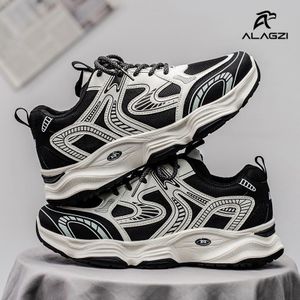 ALagzi Chaussures de sport tendance à lacets respirantes antidérapantes pour hommes - Noir