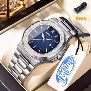 KASRLUO Montre-bracelet quartz haut de gamme homme en acier inoxydable, étanche, lumineuse avec calendrier – Bleu
