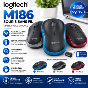Logitech Souris Sans Fil M186 Originale – Connexion 2.4 GHz Stable avec Récepteur Nano USB