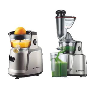 Hoffmans Extracteur de Jus Lent Vertical 2-en-1 HM-638 (280 W) - Pression à Froid, Goulotte Extra-Large 77mm - Préserve Nutriments, Jus de Fruits & Légumes + Presse-Agrumes