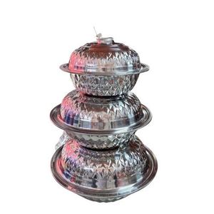Lot De 03 Assiettes  Rondes À Couvercle -argent