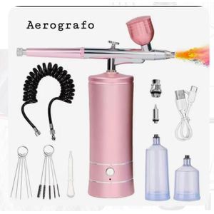 Aérographe Rechargeable Portable sans Fil pratique pour Nail Art- Design Compact et Elégant Rose.
