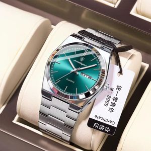 Montre de Luxe Poedagar pour Homme en Acier inoxydable argentée avec Cadran Vert.