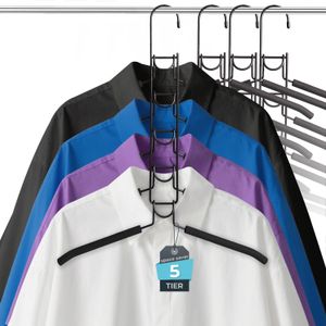 Yiliker Cintre Gain de Place 5 Niveaux – Organisateur d’Armoire en Métal avec Mousse Antidérapante pour Chemises, Vestes et T-shirts