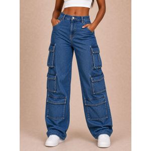 Pantalon jeans Cargo Dame - Bleu