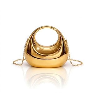 ShebSheb Petit sac pochette lune en acrylique avec chaîne en métal pour femme, sac de soirée en forme de croissant pour fête et mariage (3.9×5.1×4.7 po / 10×13×12 cm)