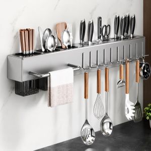 Support Mural Multifonction pour Cuisine en Acier Inoxydable - 60cm