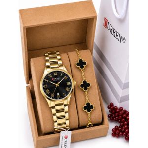 Curren Montre dame en acier inoxydable fond noir+Bracelet offert