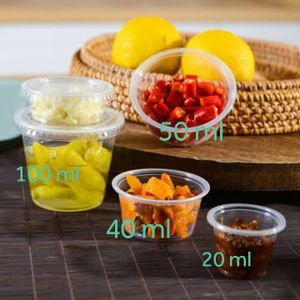 Pot a sauce transparent avec fermeture,  lot de 100 pcs