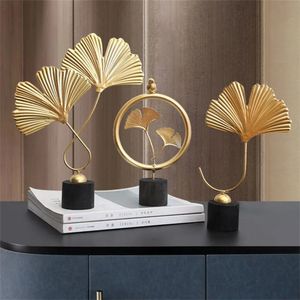 3pcs Ornement De Sculpture De Feuille De Ginkgo En Forme D'éventail Moderne Simple Nordique - Or