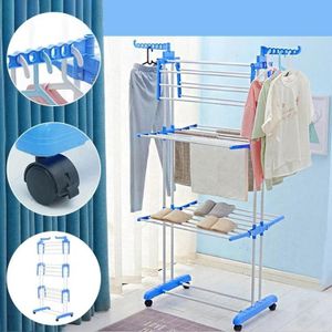 Étendoir à Linge Pliable 3 Niveaux sur Roulettes (20m d'étendage) support 50kg