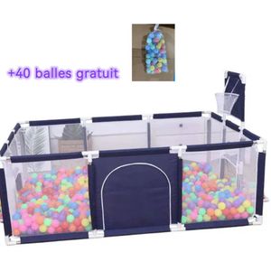 Parc de jeux gris pour Tout-Petits, pour bébé pour Jumeaux, Aire de Jeux de sécurité Pliable avec Tapis et Panier de Basket et 40 balles offertes, clôture de sécurité/ jeux d'extérieur ou d'intérieur  couleur grise