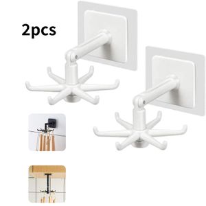 Yiliker Crochet Rotatif Mural, Support Pivotant 360°, Porte-Serviette & Accessoires de Cuisine et Salle de Bain Ajustable, Support Robuste avec 6 Crochets, Adhésif