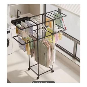 Étagère à vêtements polygone robuste et facile à installer, extension de sol pour balcon avec roulettes universelles et cintre rotatif à 360 degrés, rangement de chambre à coucher à 1 ou 2 niveaux, convient pour vêtements, chapeaux, sous-vêtements