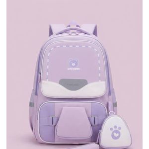 Sac à Dos Scolaire Ergonomique avec Petite Pochette - Violet - Élégant et Spacieux (Classes de 6ème / 5ème)