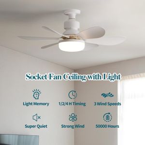 E27 Lumière De Ventilateur De Plafond Intelligente, Petite Lumière De Ventilateur Silencieuse-Blanc