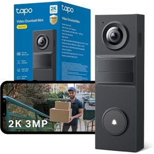 TP Link Tapo D205 Sonnette sans fil avec caméra exterieur 2K 3MP, IP54 étanche, Grand angle 160°, Vision Nocturne, Détection Humaine AI gratuite, Audio Bidirectionnel, autonomie 180j, Installation facile