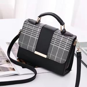 Sac à Main à Bandoulière pour Femme à Motif Pied-de-Poule Chic et Anse Structurée