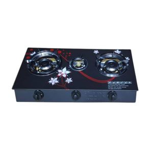 Ilux Cuisinière à Gaz -Allumage Automatique - Réchaud Vitré -LXG-8413 - 3 Feux - Noir