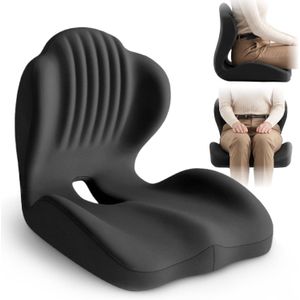 Coussin d'assise ergonomique, coussin de chaise de bureau moelleux, coussin orthopédique en mousse à mémoire de forme – Convient aux voitures, camions et chaises de bureau – Noir