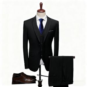 (3PCS) Costume pour homme (Veste, Cravate, Pantalon) - Noir