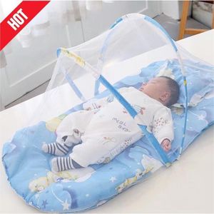 Lit De Bébé Pliable Avec Moustiquaire + Coussin D'oreiller, Lit De Voyage Portable Pour Bébé - Bleu
