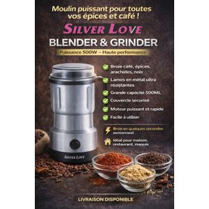 MOULIN Silver Love Blender & Grinder – Le Moulins Puissant 500W pour vos Épices et Café ! 