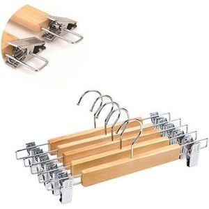 Lot De 10 Cintres En Bois Naturel Avec Pinces Pour Pantalons, Jupes, 33 Cm